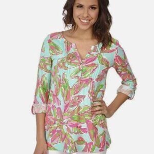 Lilly Putlizer Dorothy In The Villas Floral Pima Pintuck Henley Tunic Top